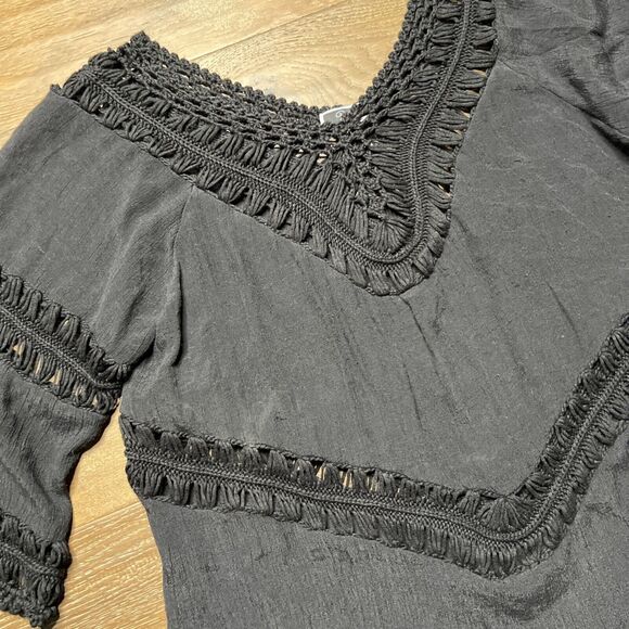 Vivid Importers Blouse Crochet Top Peasant Shirt Medium Whimsigoth Boho - Picture 2 of 6